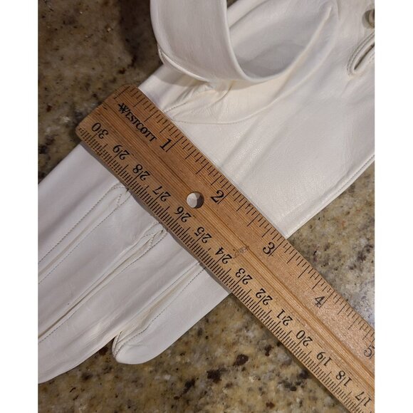 Vintage Women Size M 7 Off-White Soft Kid Leather Formal 8" Gloves Pearly Button - Picture 13 of 14